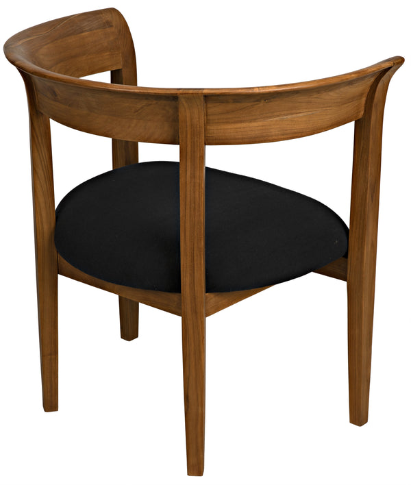 Webster Teak Club Chair with Satin Clear Coat and Black Cotton Cushion