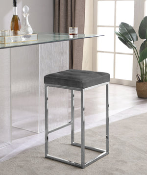 Pearl Stool In Grey Velvet and Chrome