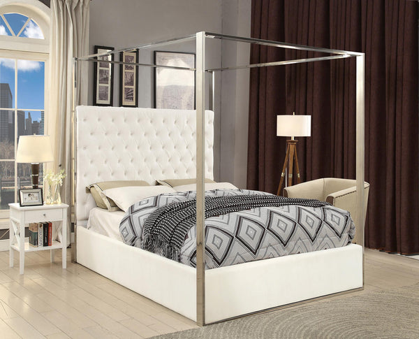 Luz King Bed In White Velvet