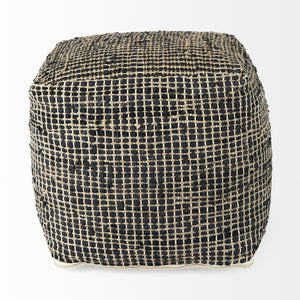 Aalia 16.0L x 16.0W x 16.0H Charcoal Leather and Jute Pouf