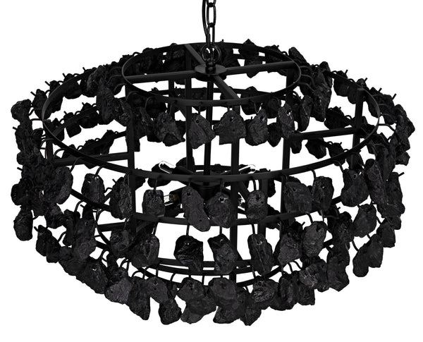 Vulcan Chandelier, Black Steel with Black Glass