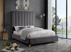 Glenda King Bed In Grey Velvet