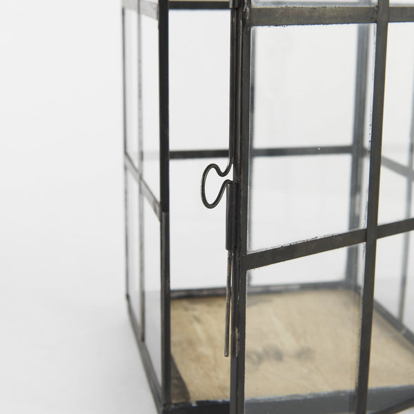 Gamfield 6.1L x 6.1W x 13.4H Medium Black Metal and Glass Lantern