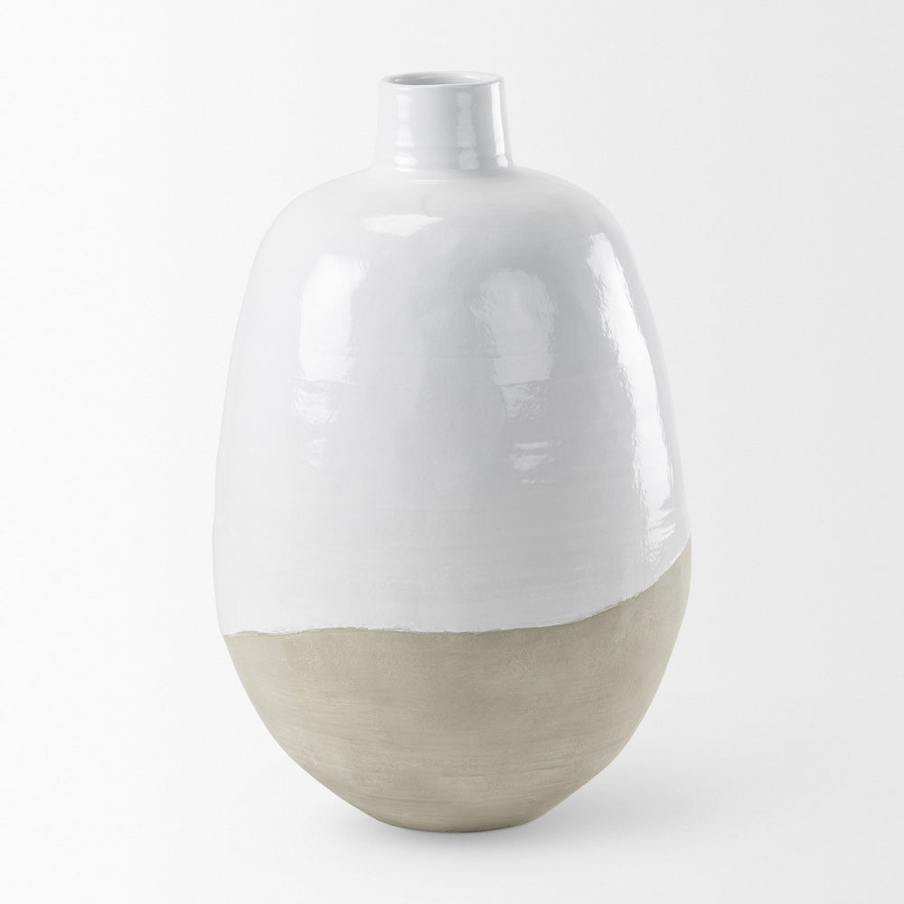 Amos 20.5L x 20.5W x 31.9H White and Dark Beige Color Blocked Ceramic Floor Vase