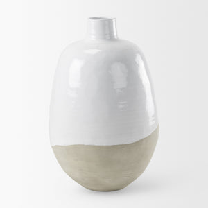 Amos 20.5L x 20.5W x 31.9H White and Dark Beige Color Blocked Ceramic Floor Vase