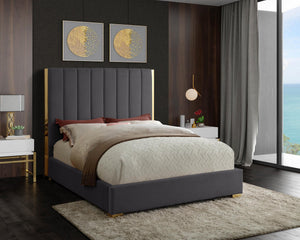 Janie King Bed In Grey Velvet