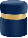 Reginald Ottoman/Stool In Navy Velvet and Gold