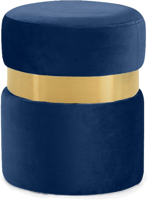 Reginald Ottoman/Stool In Navy Velvet and Gold