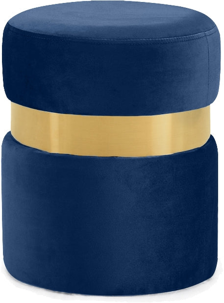 Reginald Ottoman/Stool In Navy Velvet and Gold