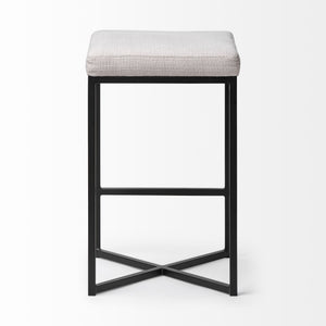 Frodo 26" Seat Height White Fabric Seat Black Metal Base Stool