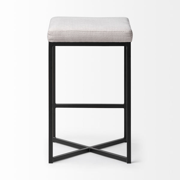 Frodo 26" Seat Height White Fabric Seat Black Metal Base Stool