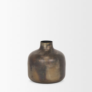 Daya Short Antiqued Gold Metal Vase