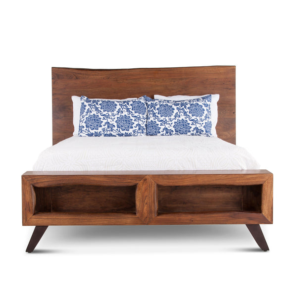 London Loft Acacia Wood Live Edge Queen Bed in Walnut Finish