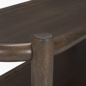 Romi Dark Brown Wood w/ 3 Shelves Oval Console Table