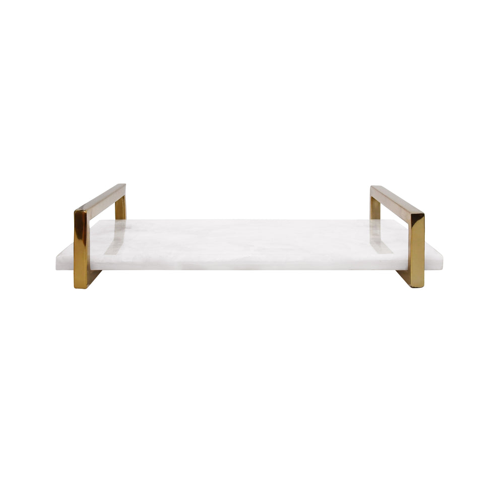 WHITE QUARTZ TRAY WITH BRASS HANDLES