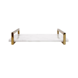 WHITE QUARTZ TRAY WITH BRASS HANDLES