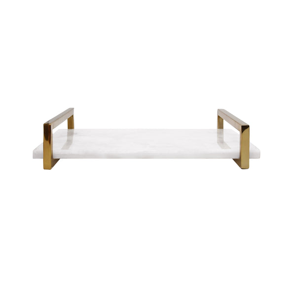 WHITE QUARTZ TRAY WITH BRASS HANDLES