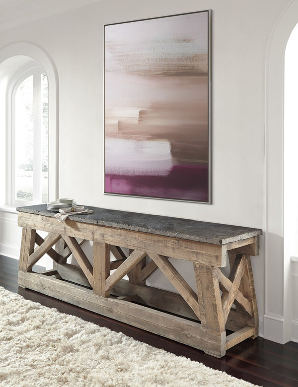 Marbella Console Table with Blue Stone Top, Reclaimed Pine