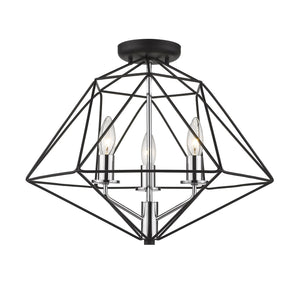 Geo 3 Light Semi Flush Mount in Matte Black + Chrome Finish