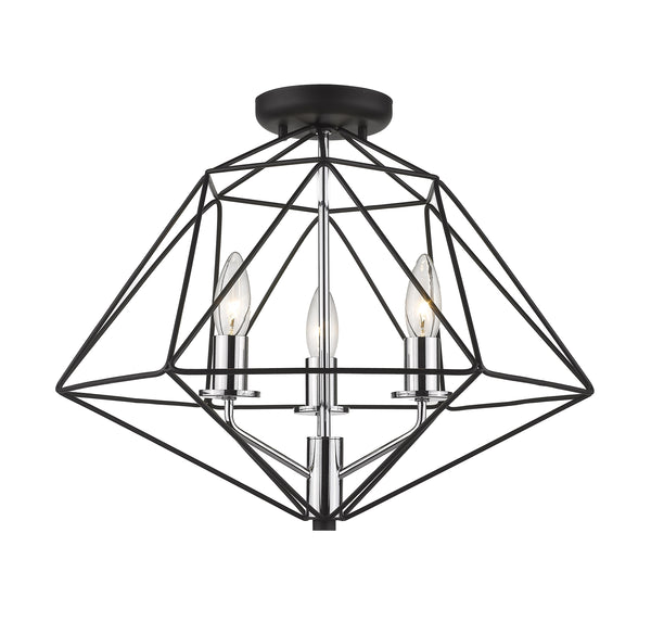 Geo 3 Light Semi Flush Mount in Matte Black + Chrome Finish