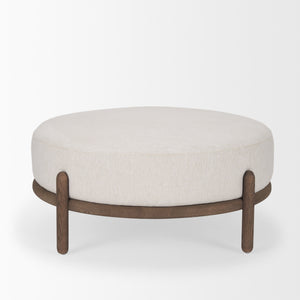 Gwynn Oatmeal Fabric w/ Dark Brown Wood Ottoman