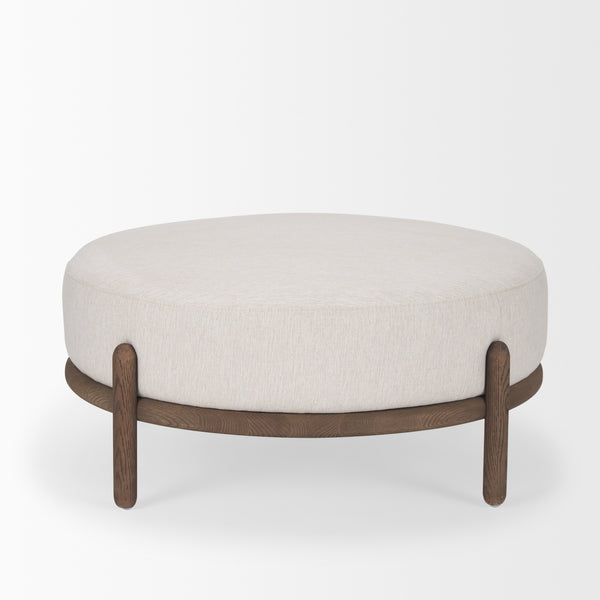Gwynn Oatmeal Fabric w/ Dark Brown Wood Ottoman