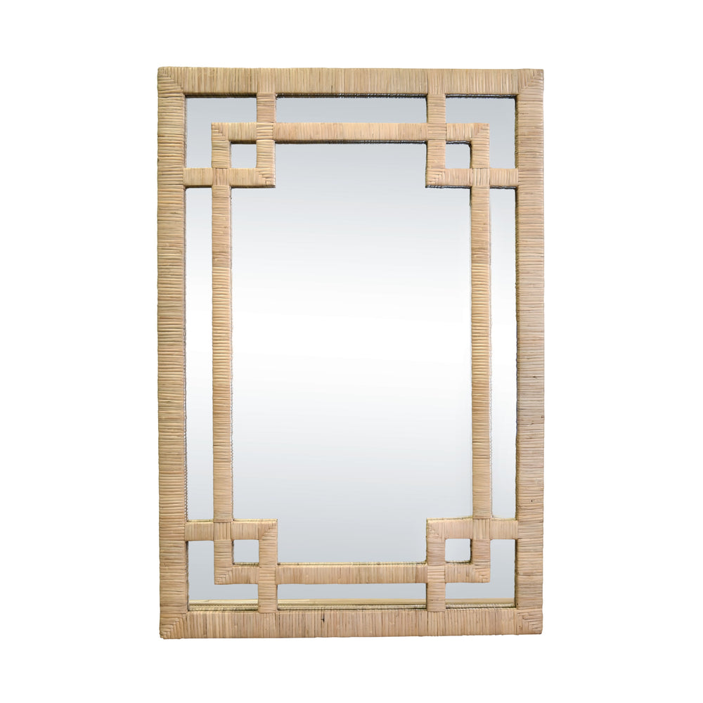 GREEK KEY DESIGN MIRROR IN WRAPPED NATURAL RATTAN