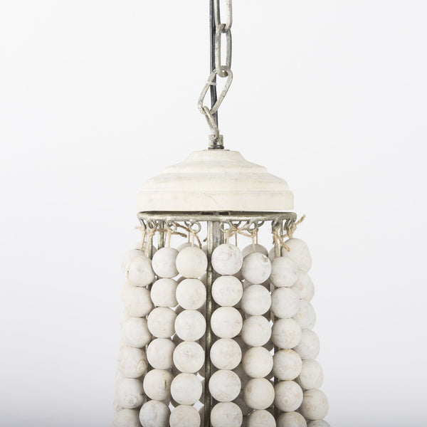 Phillum (29"x37") Silver Metal Chassis and White Wood Beaded Six Bulb Chandelier