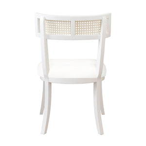 KLISMOS DINING CHAIR WITH CANE DETAIL IN MATTE WHITE LACQUER