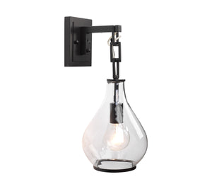 Tear Drop Hanging Wall Sconce, Clear Glass and Bronze