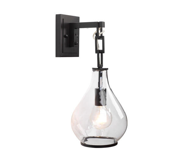 Tear Drop Hanging Wall Sconce, Clear Glass and Bronze