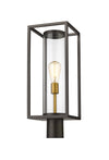 Dunbroch 1 Light Outdoor Post Mount Fixture in Deep Bronze + Outdoor Brass Finish