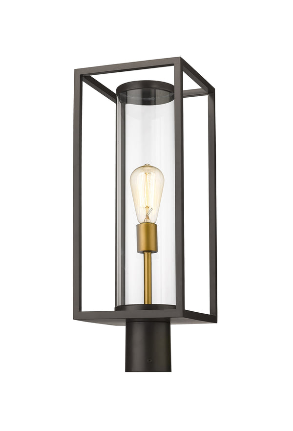 Dunbroch 1 Light Outdoor Post Mount Fixture in Deep Bronze + Outdoor Brass Finish