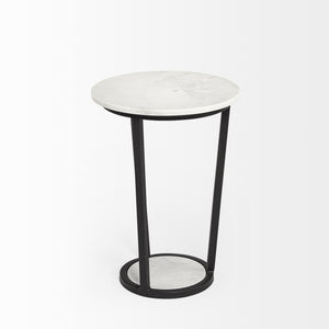 Bombola I (Small) 15L x 15W White Round Marble Top W/Black Metal Frame Accent Table