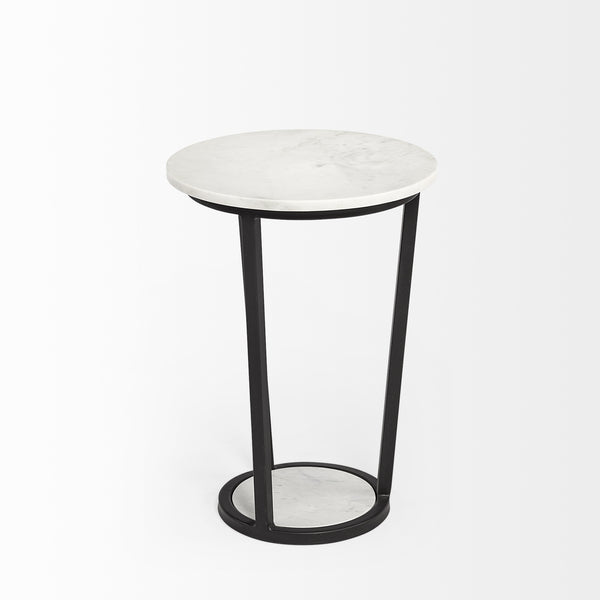 Bombola I (Small) 15L x 15W White Round Marble Top W/Black Metal Frame Accent Table