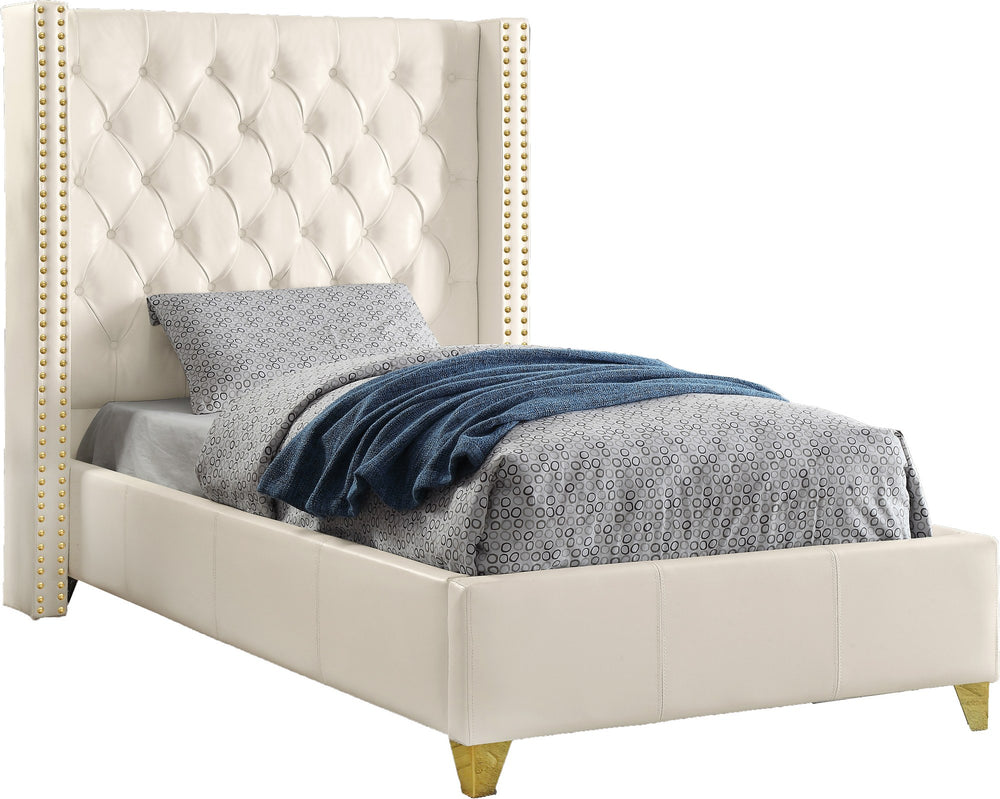 Danielle Twin Bed In White Bonded Leather