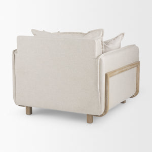 Roy II Beige Upholstered and Brown Wood Frame Arm Chair