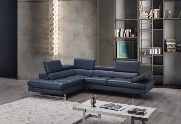 Eliza Italian Leather Sectional Blue In Left Hand Facing