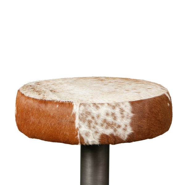 New York 16" Brown Cowhide Leather and Iron Bar Stool
