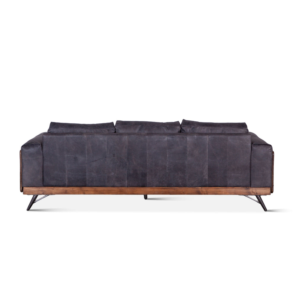 Mid-Century Leather and Wood Sofa, Antique Ebony