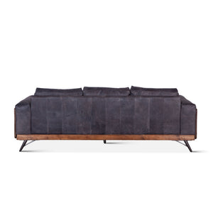Mid-Century Leather and Wood Sofa, Antique Ebony
