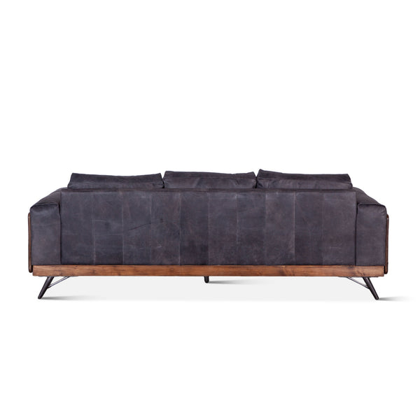 Mid-Century Leather and Wood Sofa, Antique Ebony
