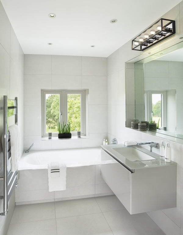 Kube 5 Light Vanity in Matte Black + Chrome Finish