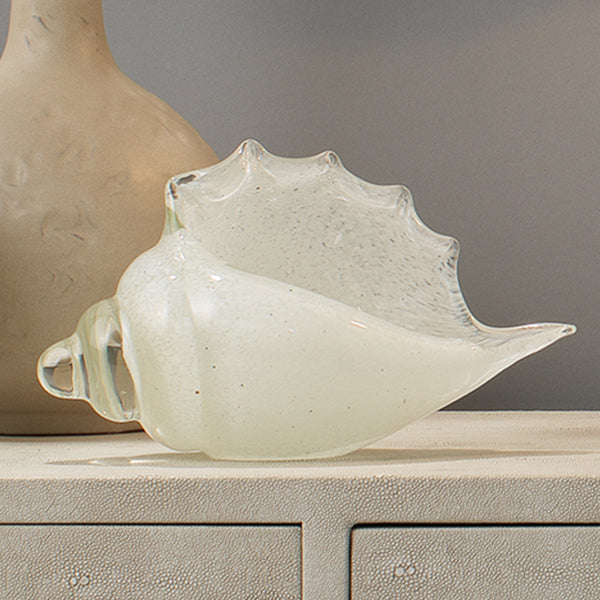 Triton Hand Blown Decorative Glass Shell, White