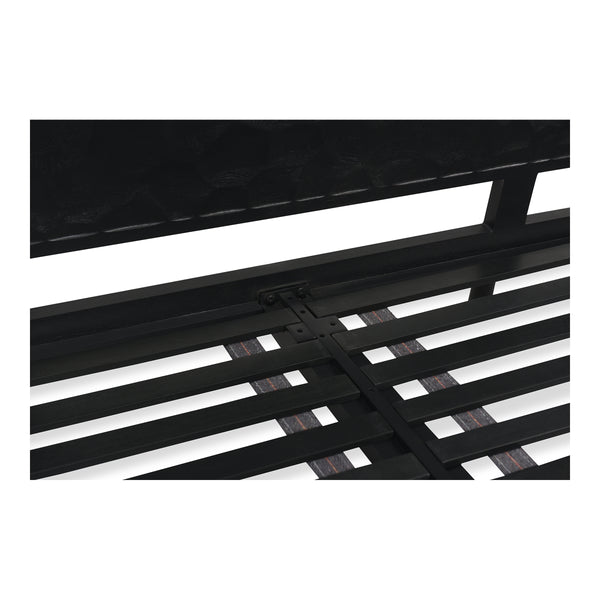 Misaki Queen Bed in Black with Carved Headboard