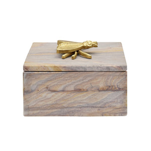 GOLDEN BROWN BIDASER MARBLE BOX WITH BRASS BEE TOP