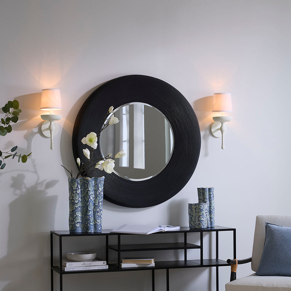 Paddock Bamboo Round Wall Mirror, Black