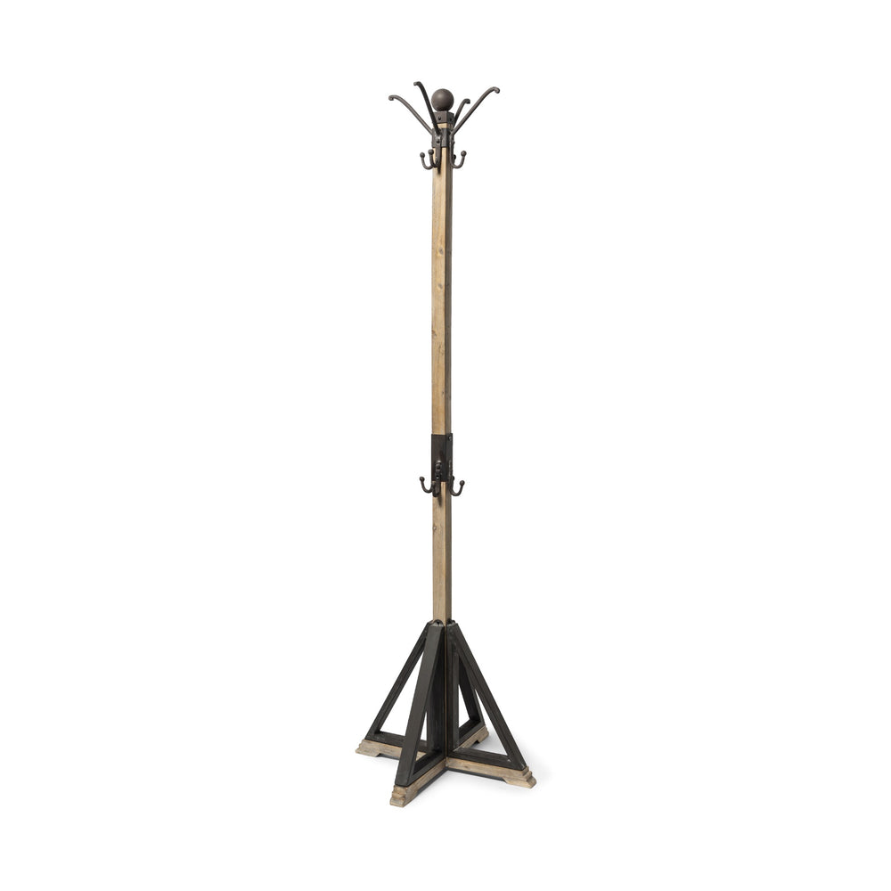 Lamda 22 x 75 Black Metal and Light Brown Wood Coat Rack