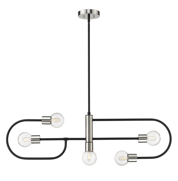 Neutra 5 Light Island/Billiard in Matte Black + Polished Nickel Finish