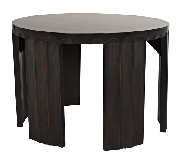Fluted Side Table, Pale with Light Brown Trim